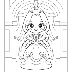 Princesa em vestido elegante, sorrindo, para colorir