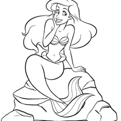 Sereia sentada em uma rocha para colori