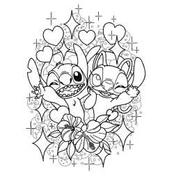 Lilo e Stitch felizes com corações.